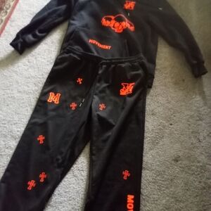 Men's Black and Orange Graphic Suit